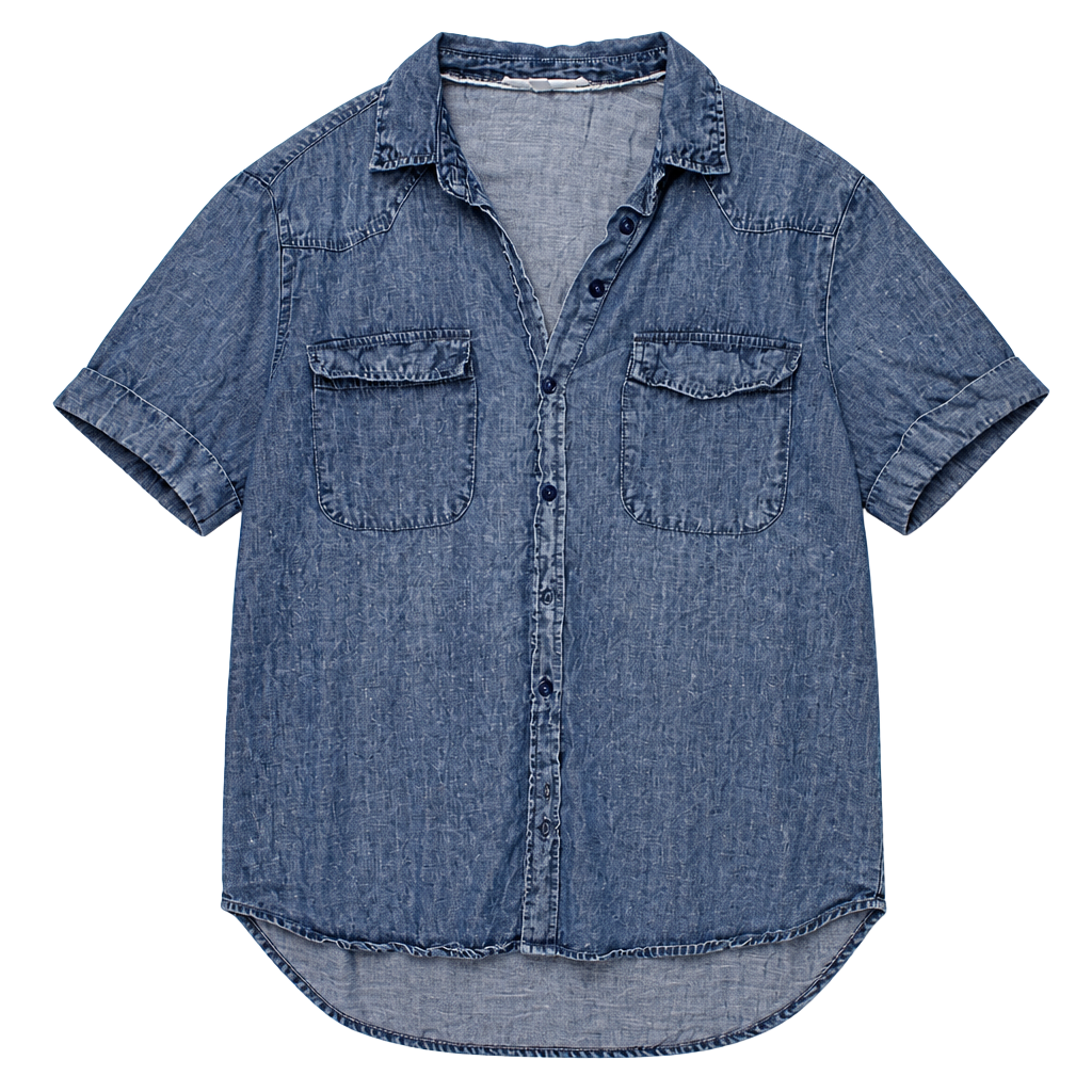 Chambray Button Front Shirt Womens Small Lightweight Denim Look Coastal Casual Top 1