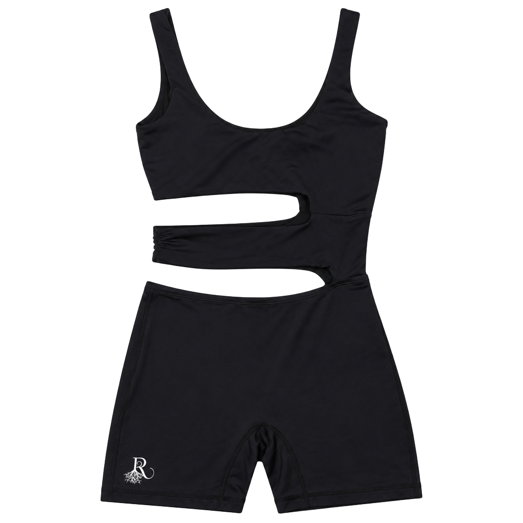 Roots Black Athleisure Cut-Out Activewear Yoga Romper Jumpsuit 1