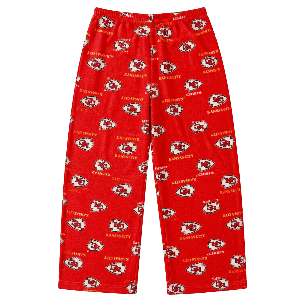 NFL Team Apparel Youth Kansas City Chiefs All-Over Print Fleece Pajama Pants Red 1