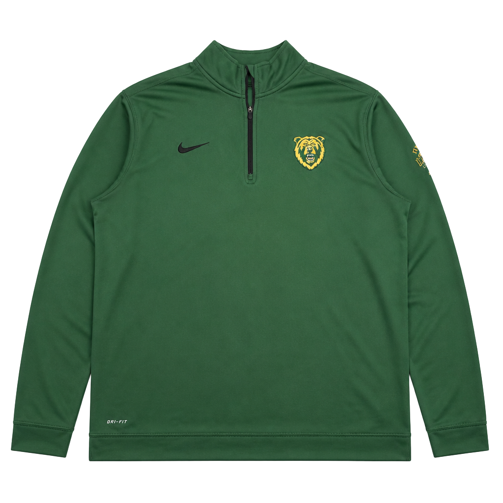 Nike Dri-Fit 1/4 Zip Pullover, Green, Bear Mascot Graphic - Size XL 1
