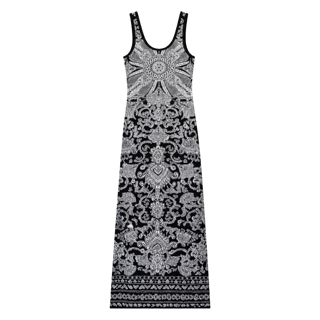 Billabong Designers Closet Black and White Paisley Print Knit Maxi Dress 1