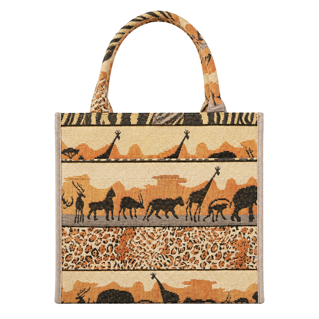 Vintage Jade African Safari Tapestry Tote Bag with Attached Coin Purse 1