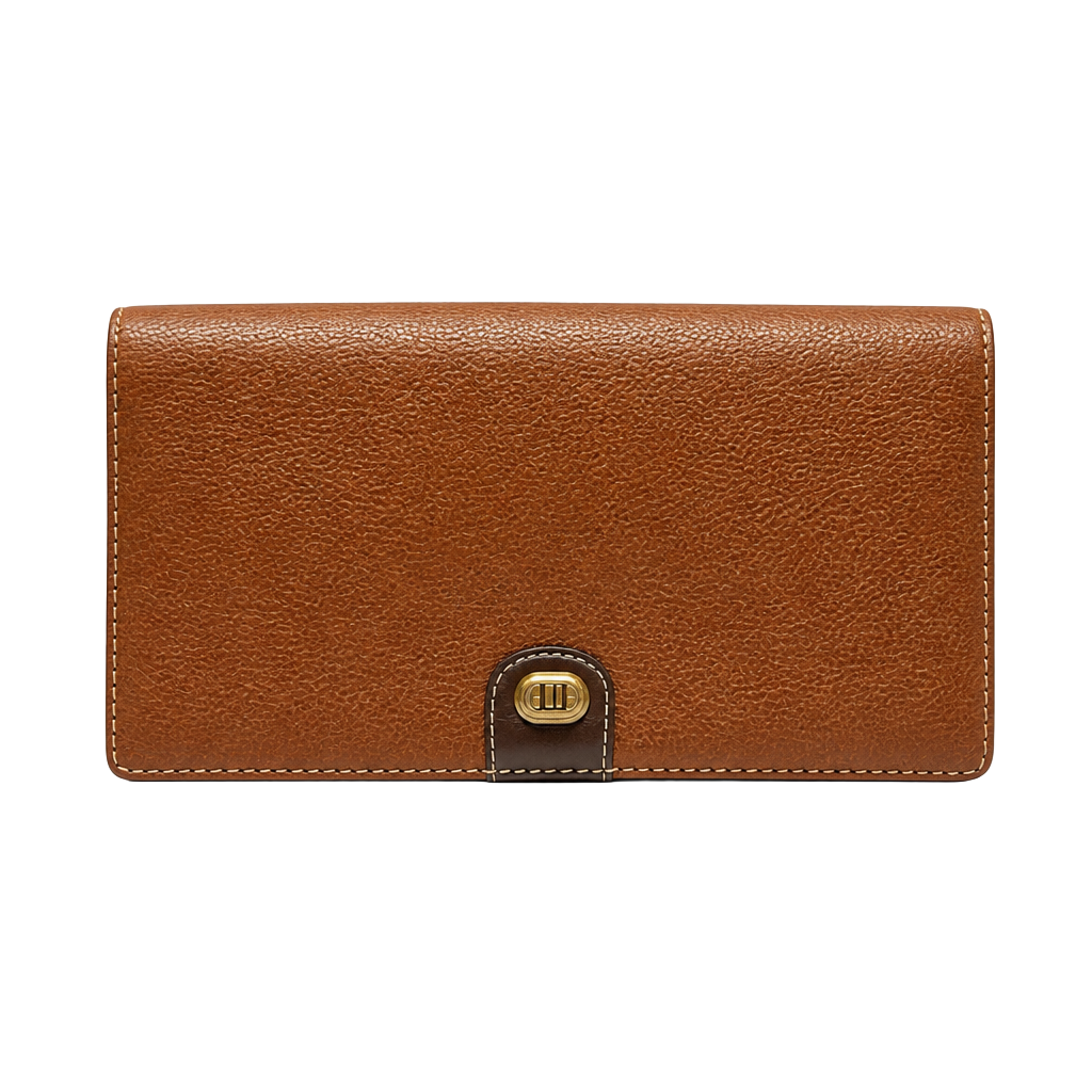 Vintage Dunhill Brown Pebbled Leather Long Bifold Wallet with Gold Logo 1