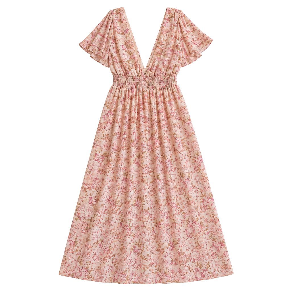 Forever 21 Floral Print V-Neck Shirred Waist Maxi Dress 1