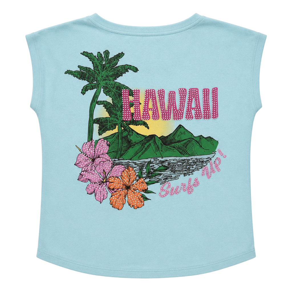 Vintage Hawaii Surfs Up Rhinestone Graphic Ruched Tube Top Size M strapless 1