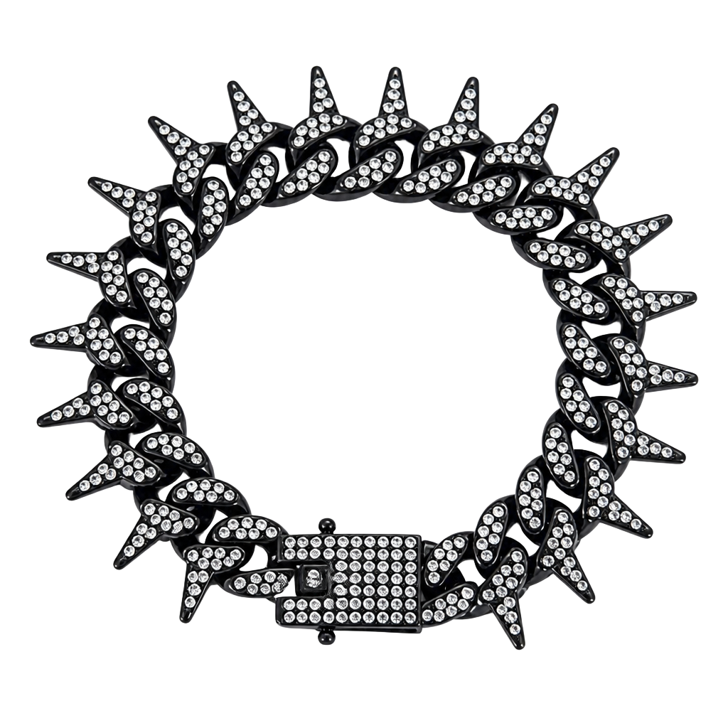 Black rhinestones Iced Out Spiked Thorn Cuban Link Bracelet 8" vintage style men women 1
