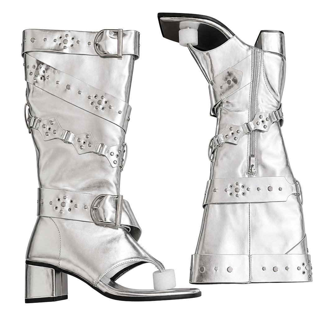 Genuine Leather Summer Boots for Woman Punk Style Rivet Knee High Boots 37 1