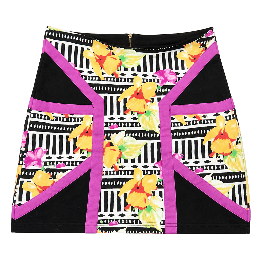 Minkpink Women's Size Small Floral and Geometric Print Mini Skirt Purple Vintage Deadstock 1