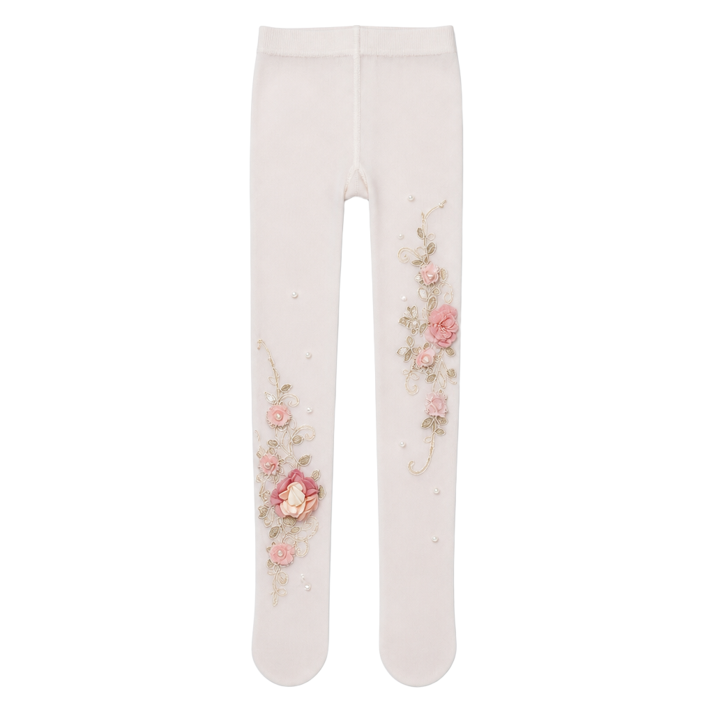 Handmade Floral Design Bead Details Embroidered Tights Cottage Coquette lolita 1