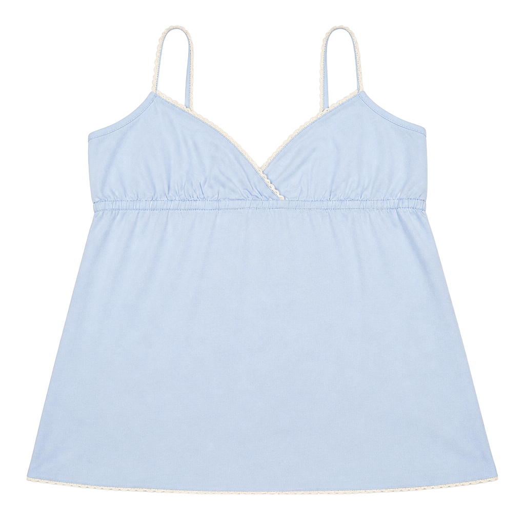 Joe Fresh Light Blue Cotton Babydoll Cami Tank Top with Lace Trim 1