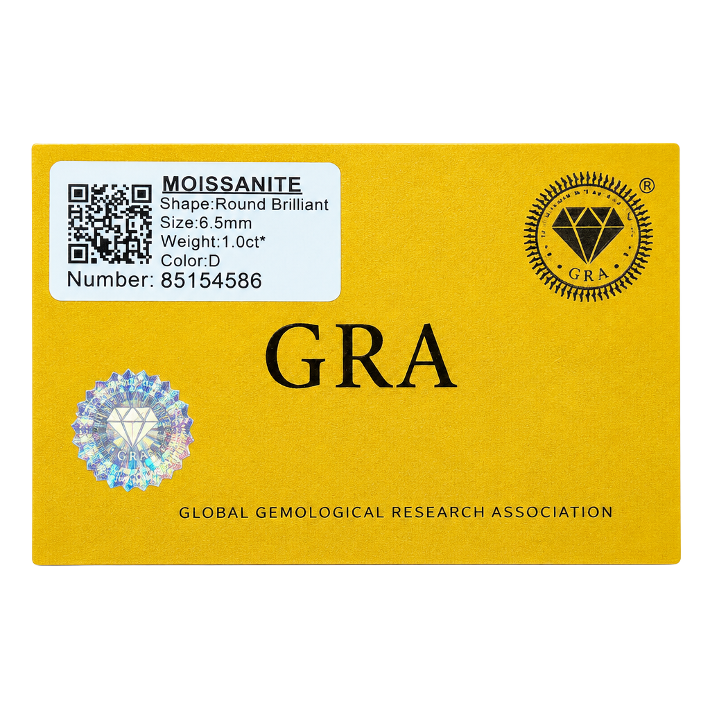 GRA Moissanite Round Brilliant Halo Ring 1.0ct 6.5mm D Color 1