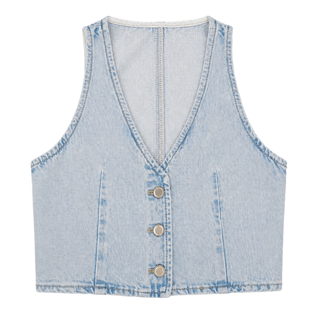Zara Denim Vest Size S Light Blue Cropped Button Front 1