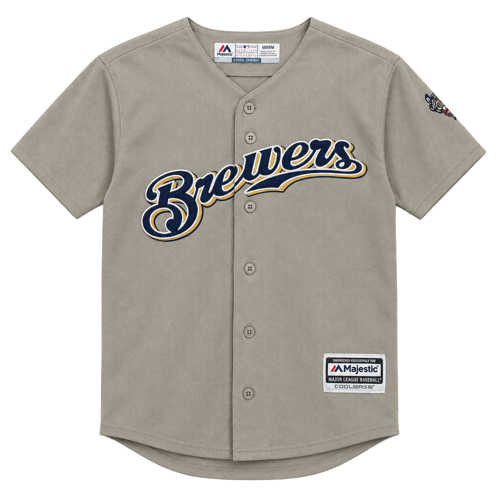 Majestic Milwaukee Brewers Baseball Jersey Size youth M Gray Spring 70 1