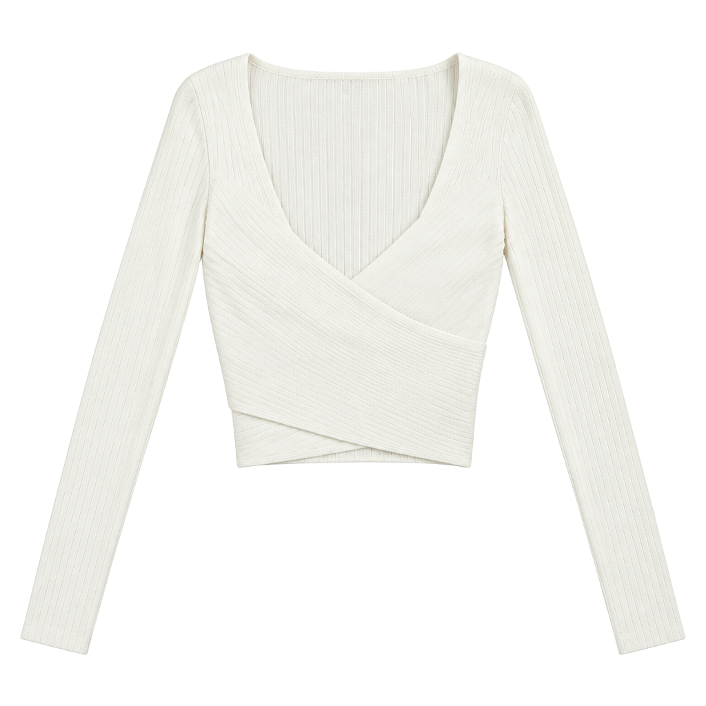 Abercrombie & Fitch Wrap Sweater Size XS White Long Sleeve Cropped Ribbed 1