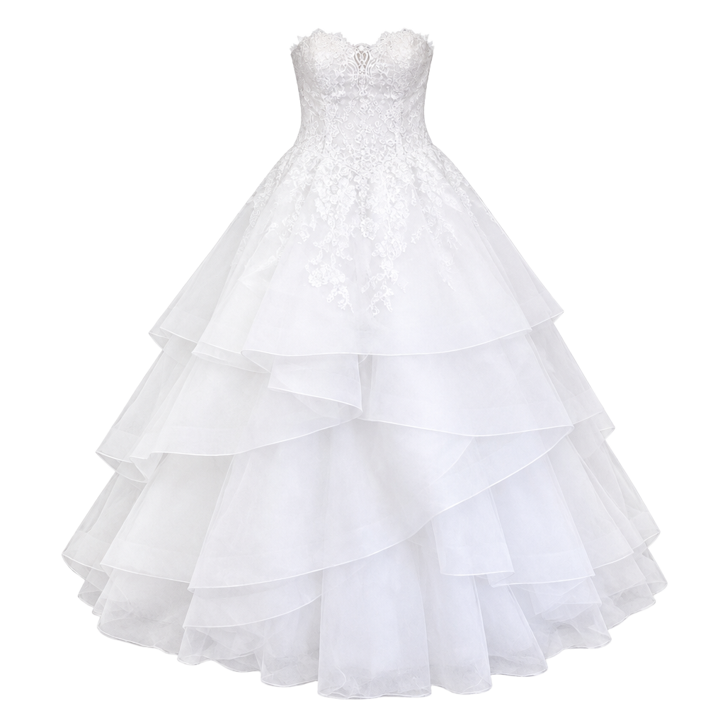 David's Bridal Oleg Cassini Strapless Tiered Lace Wedding Dress White/Ivory 1