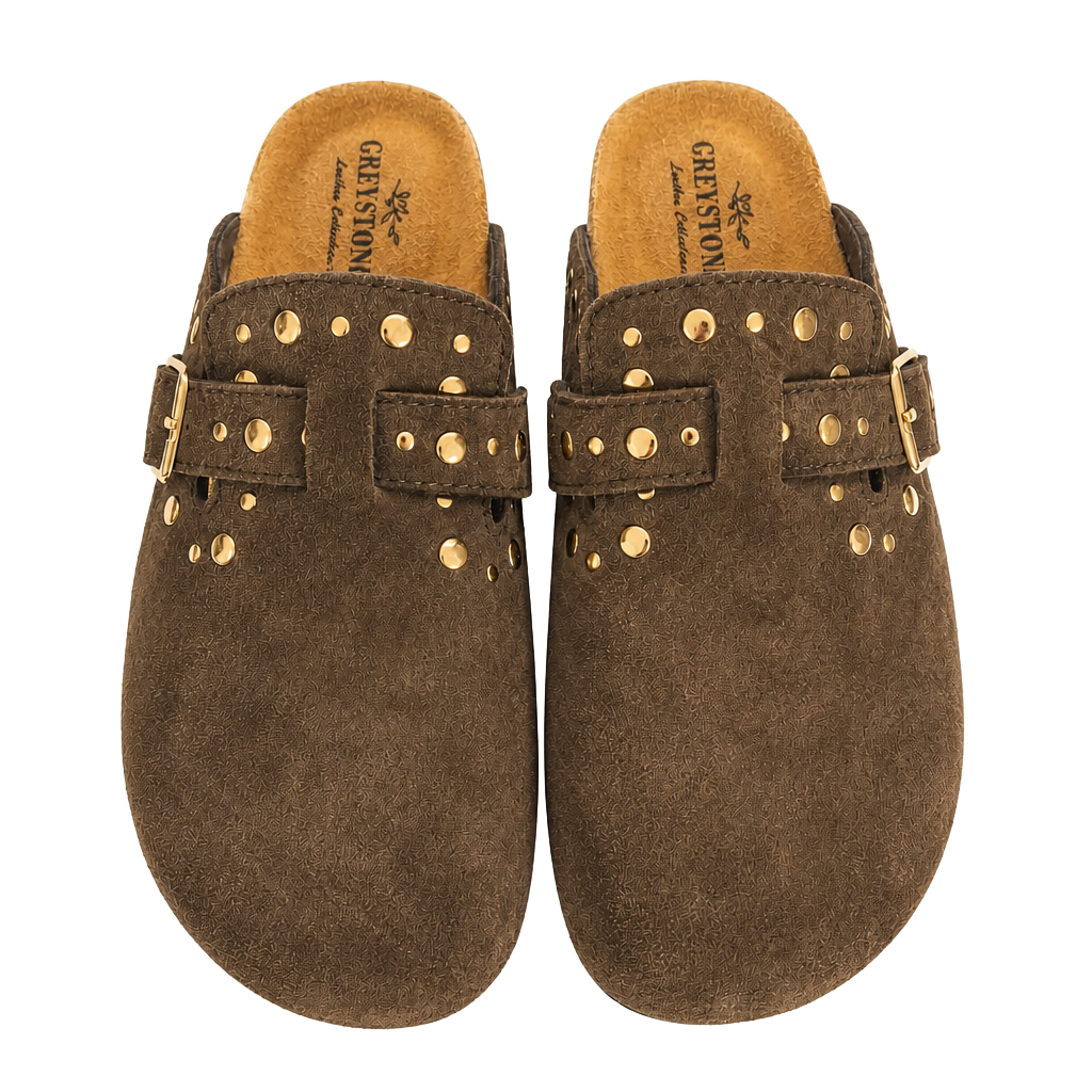 Greystone Leather Collection Suede Studded Clogs 1