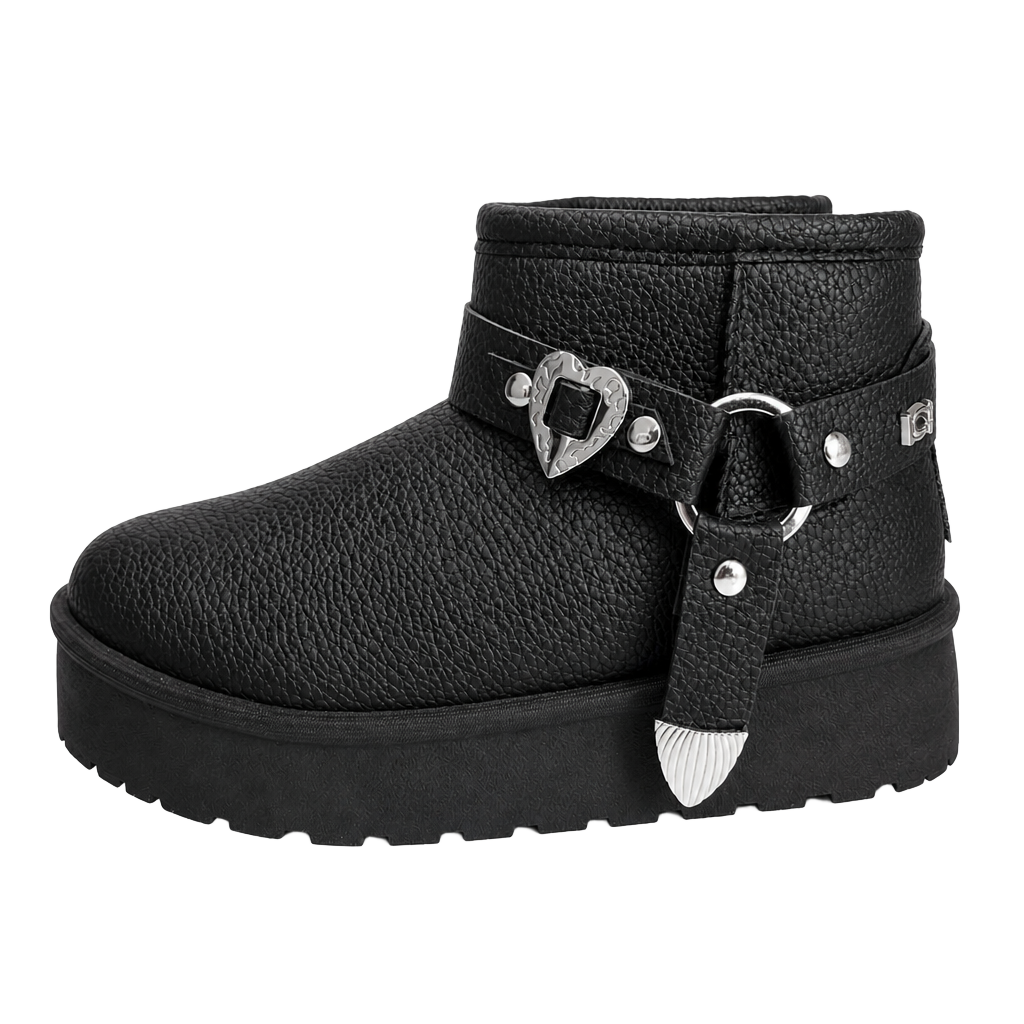 bebe Girls' Faux Leather Platform Ankle Boots with Heart Buckle and Faux Fur Lining 1