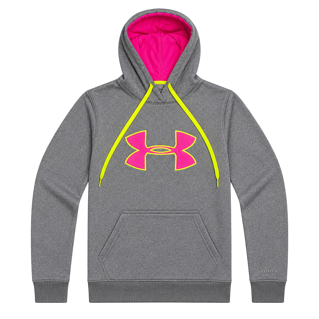 Under Armour UA Storm Semi-Fitted Women's Pullover Hoodie Gray with Pink and Neon Green 1