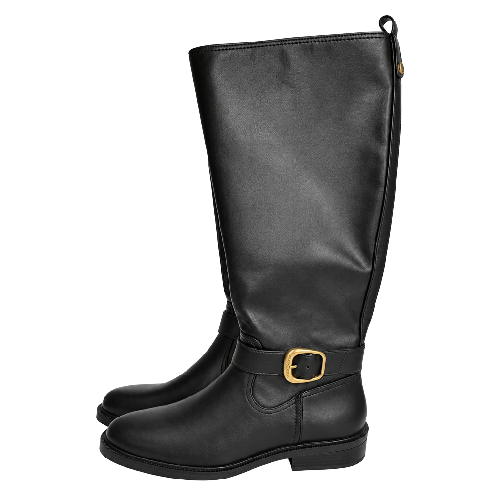 Vince Camuto Black Knee-High Riding Boots with Buckle Detail 1