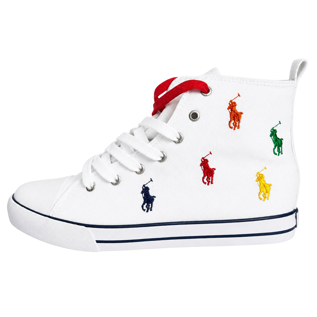 Polo Ralph Lauren Hamptyn Hi II White Multi-Color Repeat Pony High Top Sneakers 1