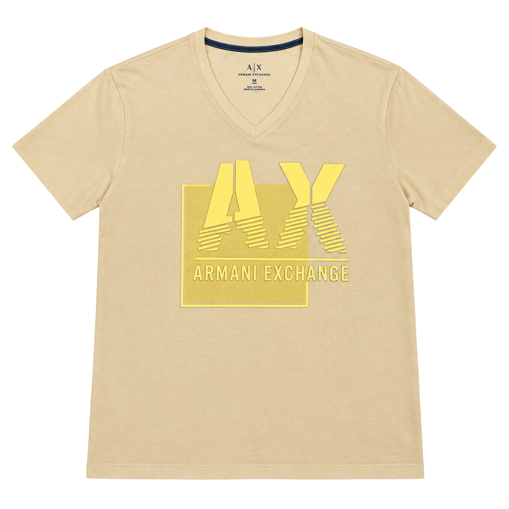 Armani Exchange Graphic V-Neck T-Shirt Size M Yellow Slim 1