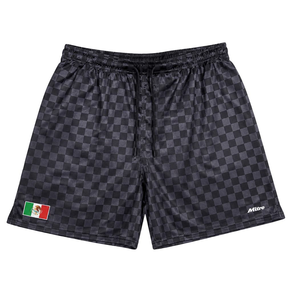 Mitre Mexico Flag Black Checkerboard Pattern 7 Inseam Athletic Shorts New with Tags 1