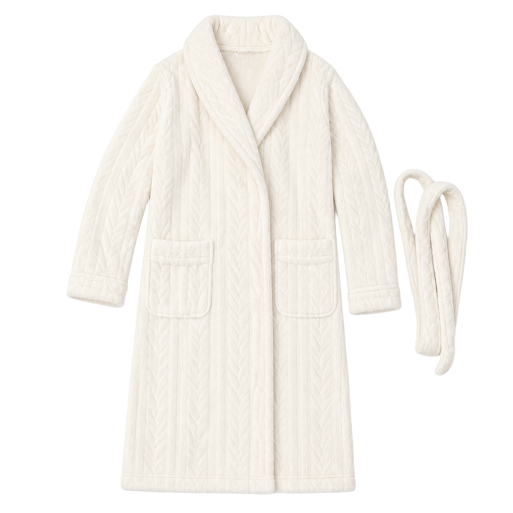 Gilligan & O'Malley White Plush Chevron Textured Bathrobe Size XS/S 1
