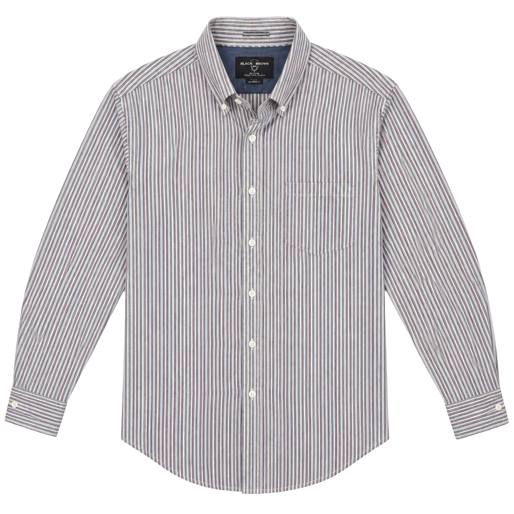 Black Brown 1826 Men's XL Regular Fit Striped Cotton Button-Down Shirt 1
