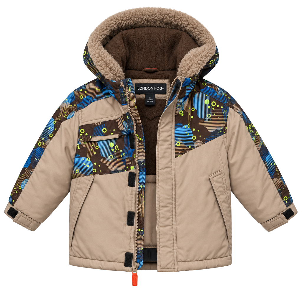 London Fog Unisex Kids 4T Hooded Canvas Jacket Full Zip Pockets Colorblock 1