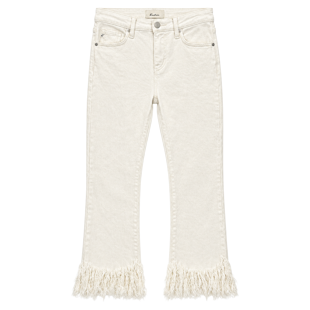 KanCan Women's Skinny Jeans White Stretch Denim Mid Rise Fringe Hem Size 0 1