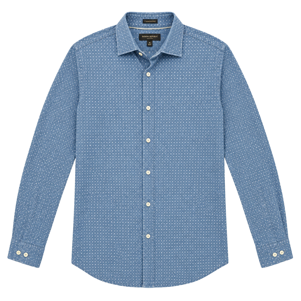 Banana Republic Men's M Camden Fit Blue Geometric Non-Iron Cotton Dress Shirt 1