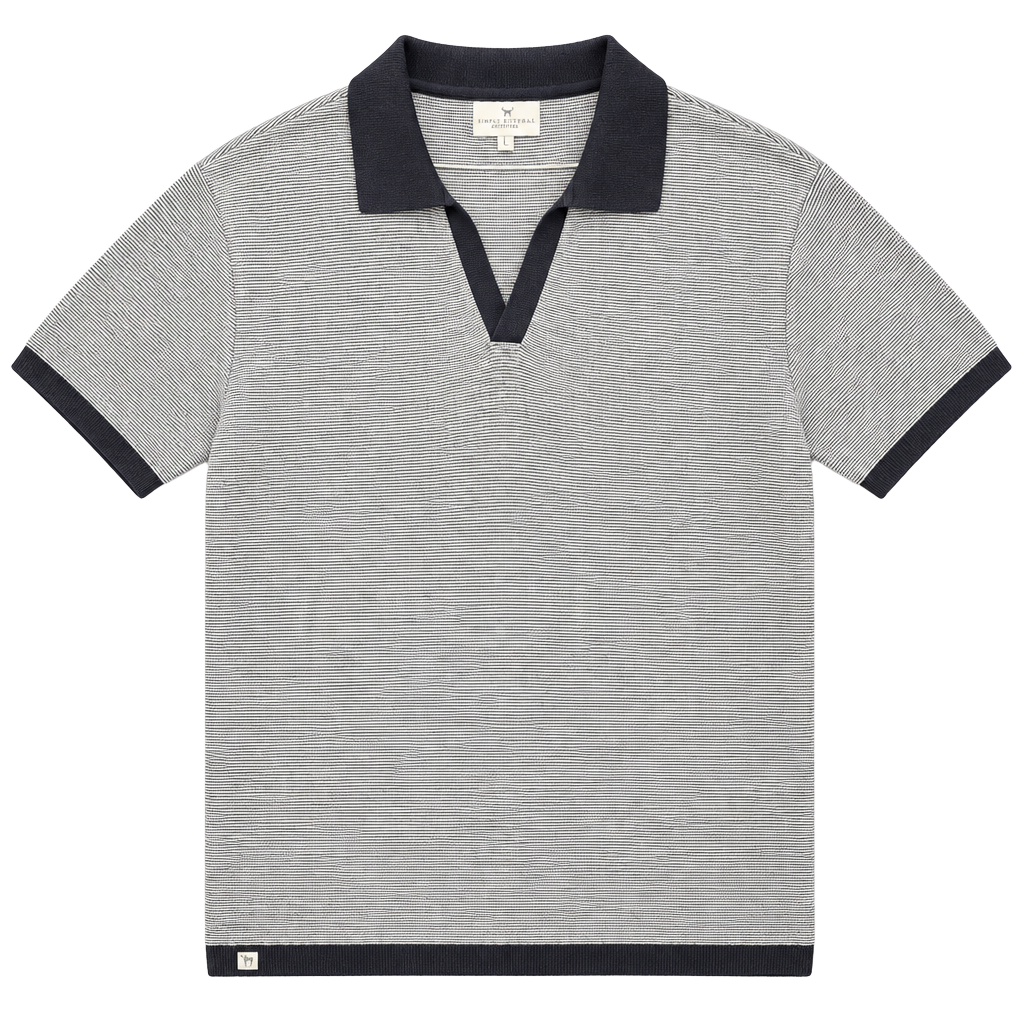 Simply Southern Outfitters Men's Polo Shirt L Short Sleeve V-Neck Knit Gray Navy 1