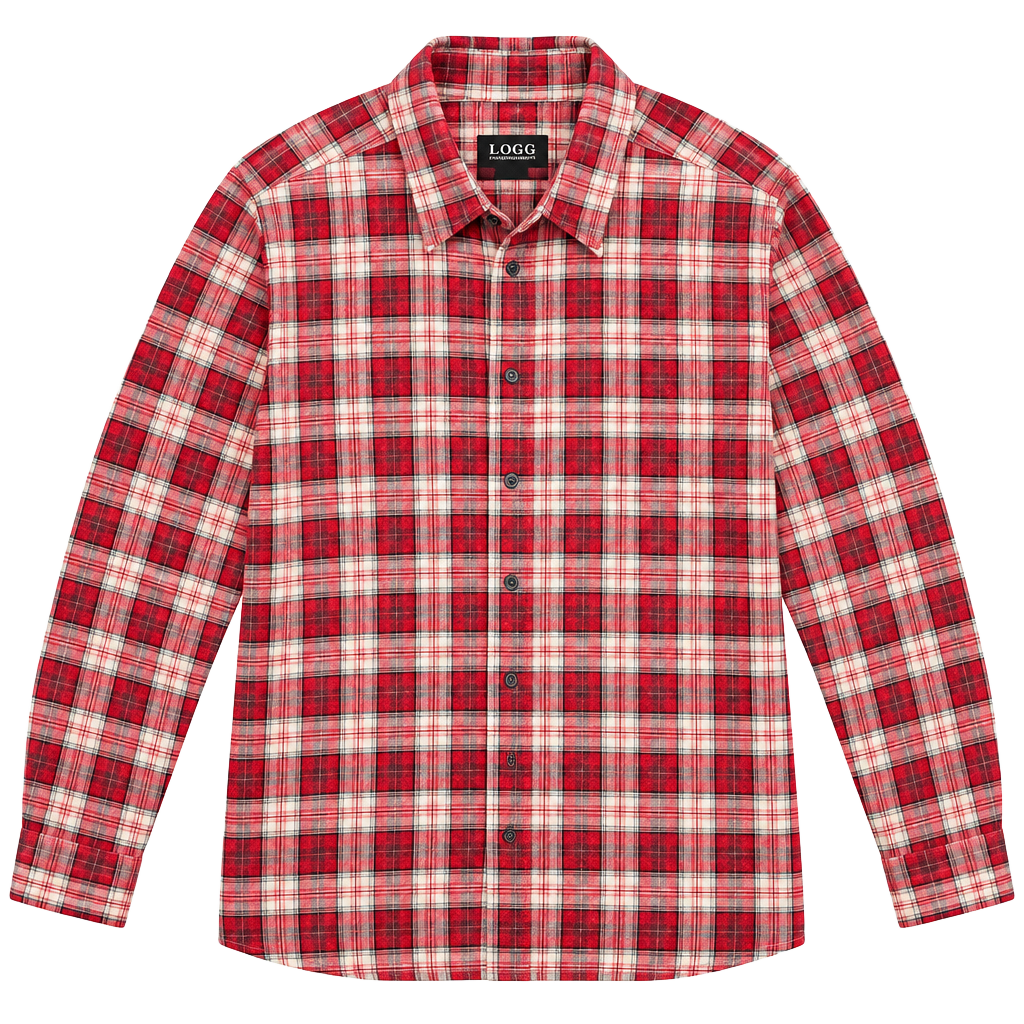 L.O.G.G. Men's XL Plaid Flannel Button-Up Shirt Long Sleeve Red White Black 1