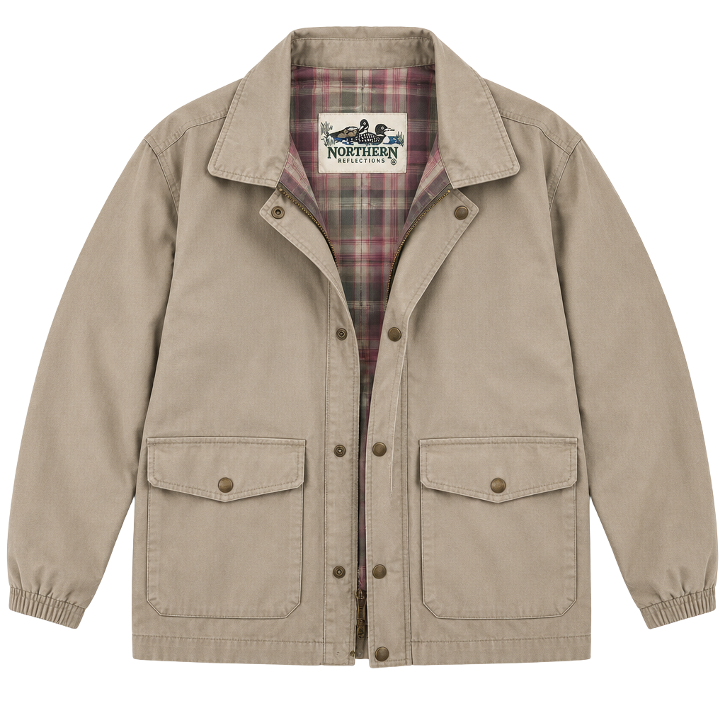 Northern Reflections Women’s Hooded Parka Jacket M Beige/Pink Plaid Mid-Length 1