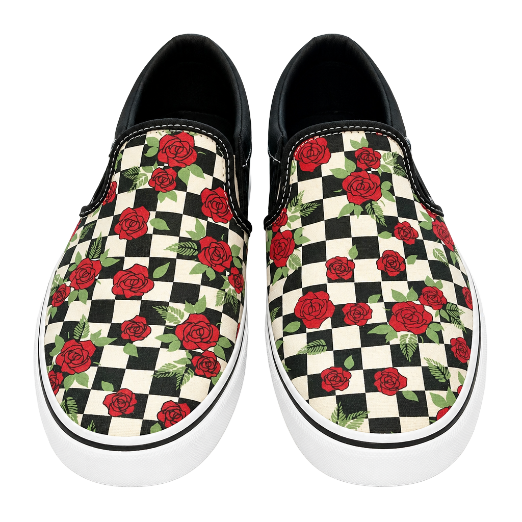 Vans Asher Checkerboard Rose Slip-On Skate Shoes Women’s Size 10 1