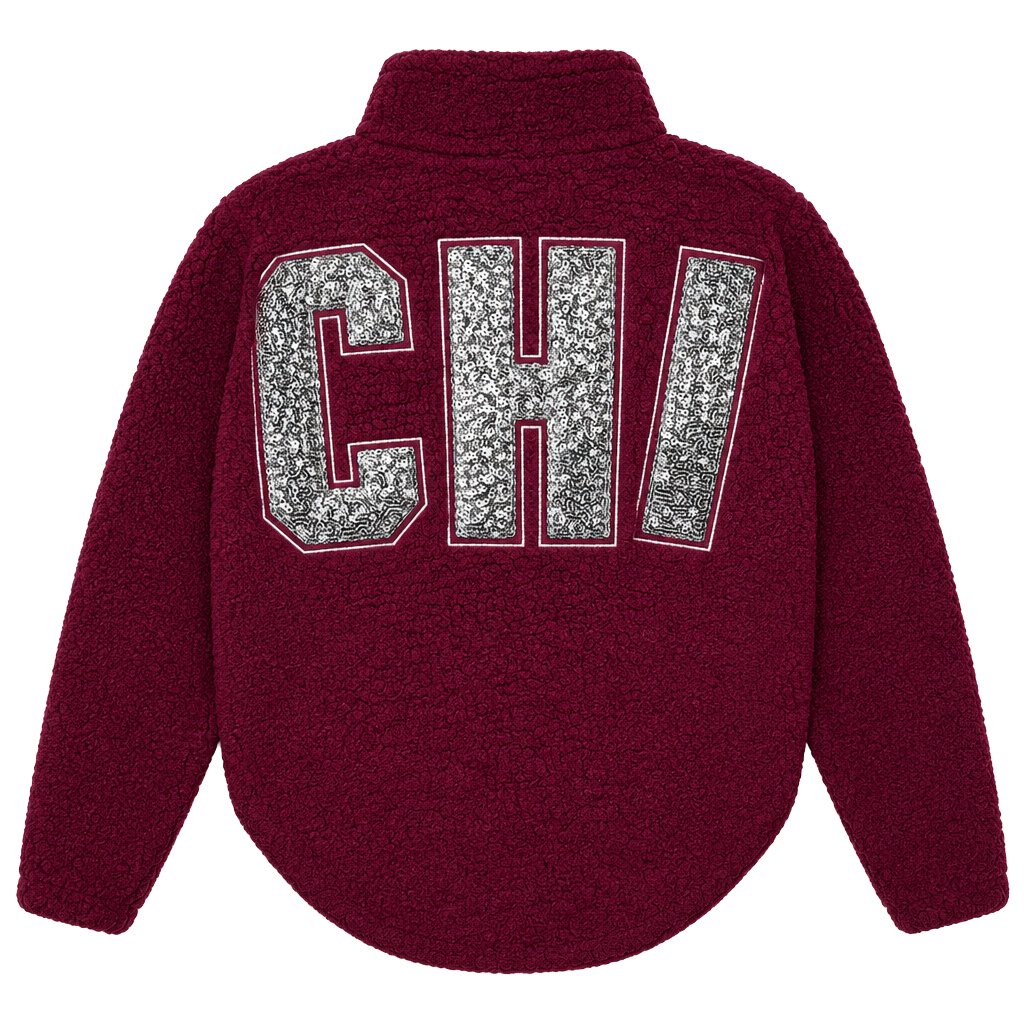 Victoria's Secret Pink Sherpa Pullover CHI Size L Burgundy Sequin 1