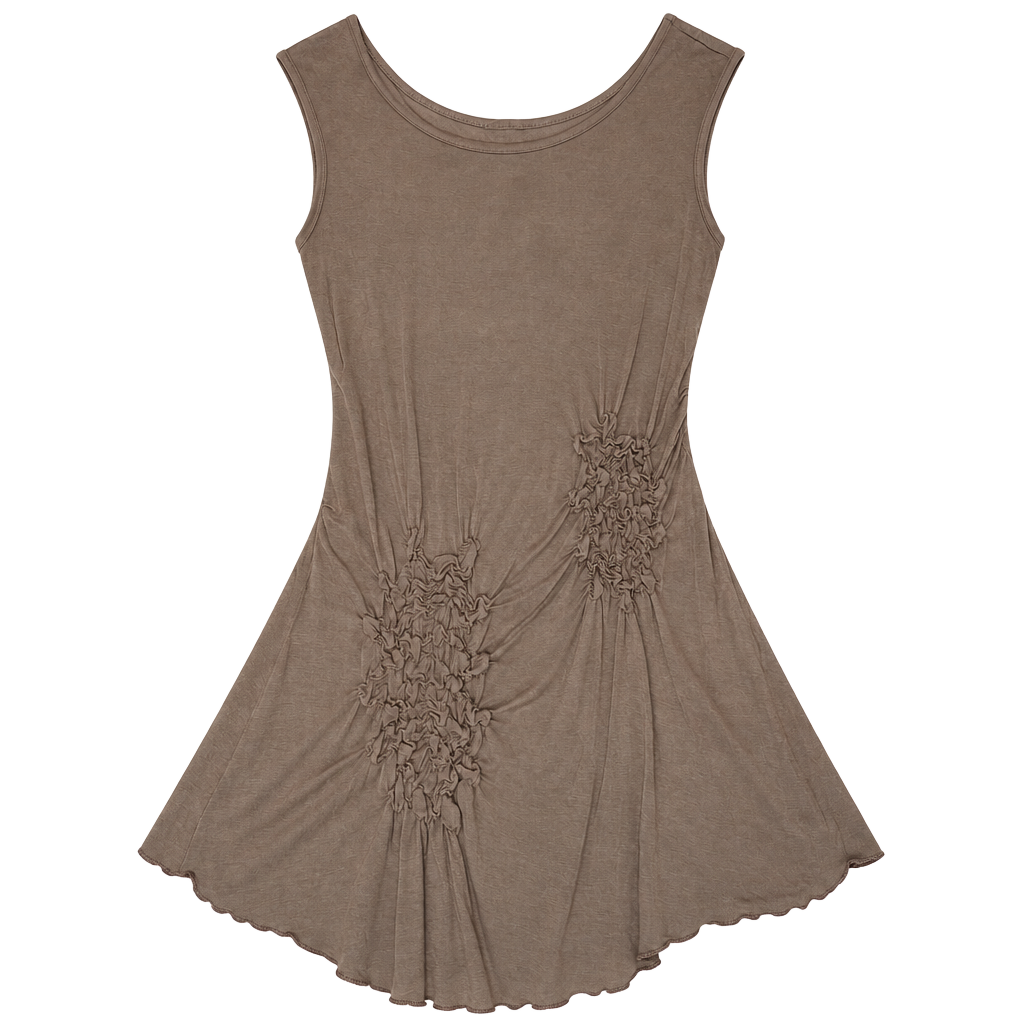 Julie's Closet Sleeveless Asymmetric Ruched Top Size S Brown 1