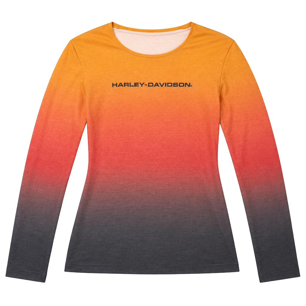 Y2K Harley Davidson Long Sleeve Ombre Shirt Size M Orange Gradient 1