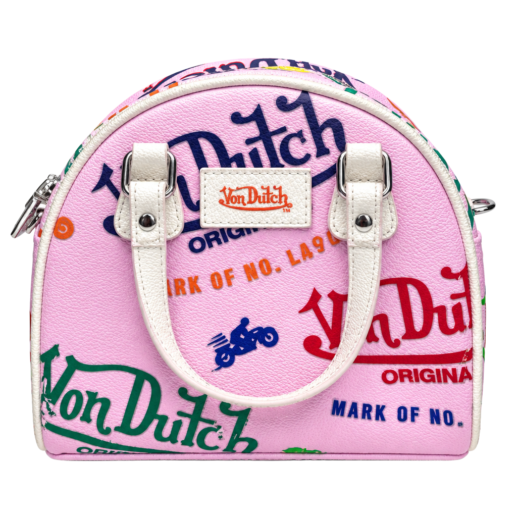 Authentic Vintage Von Dutch Pink Jax Mini Bowling Bag Multi-Logo Y2K Era Purse 1