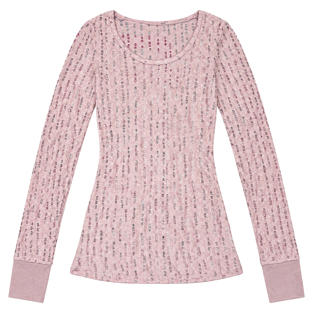 BKE Long Sleeve Top Size S Dusty Pink Distress Ladder Knit Scoop Neck Y2K 1