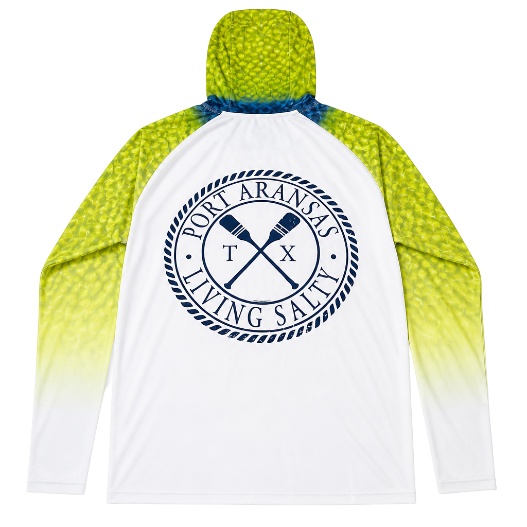 WAVE LIFE Performance Hoodie Size S White Green Port Aransas Fishing 1
