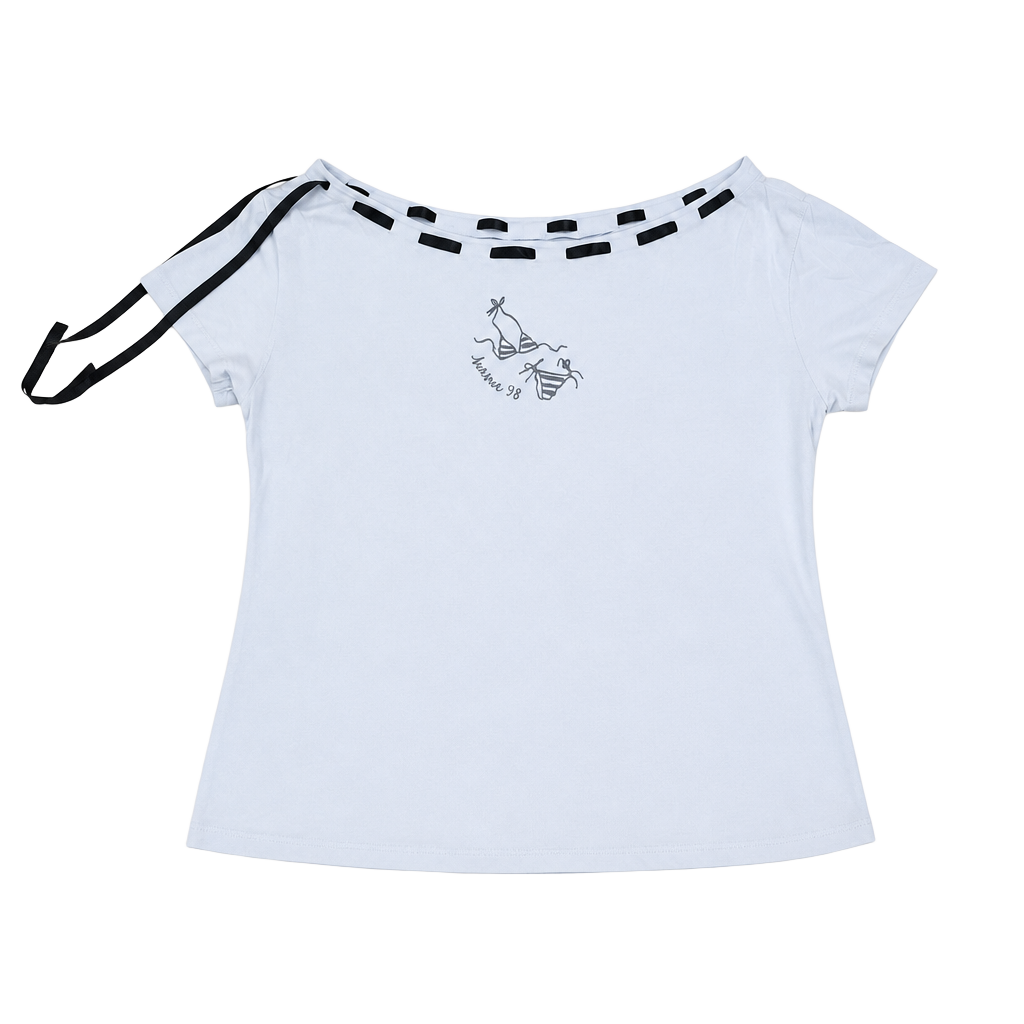 Hollister Blue Summer '98 Bikini Graphic Short Sleeve Laced Neckline T-Shirt XL 1