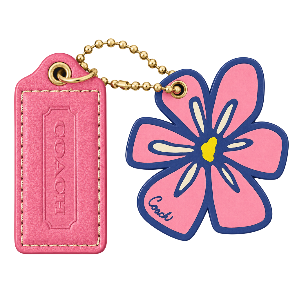 Coach Pink Leather Hangtag Charm With Coach Flower 1