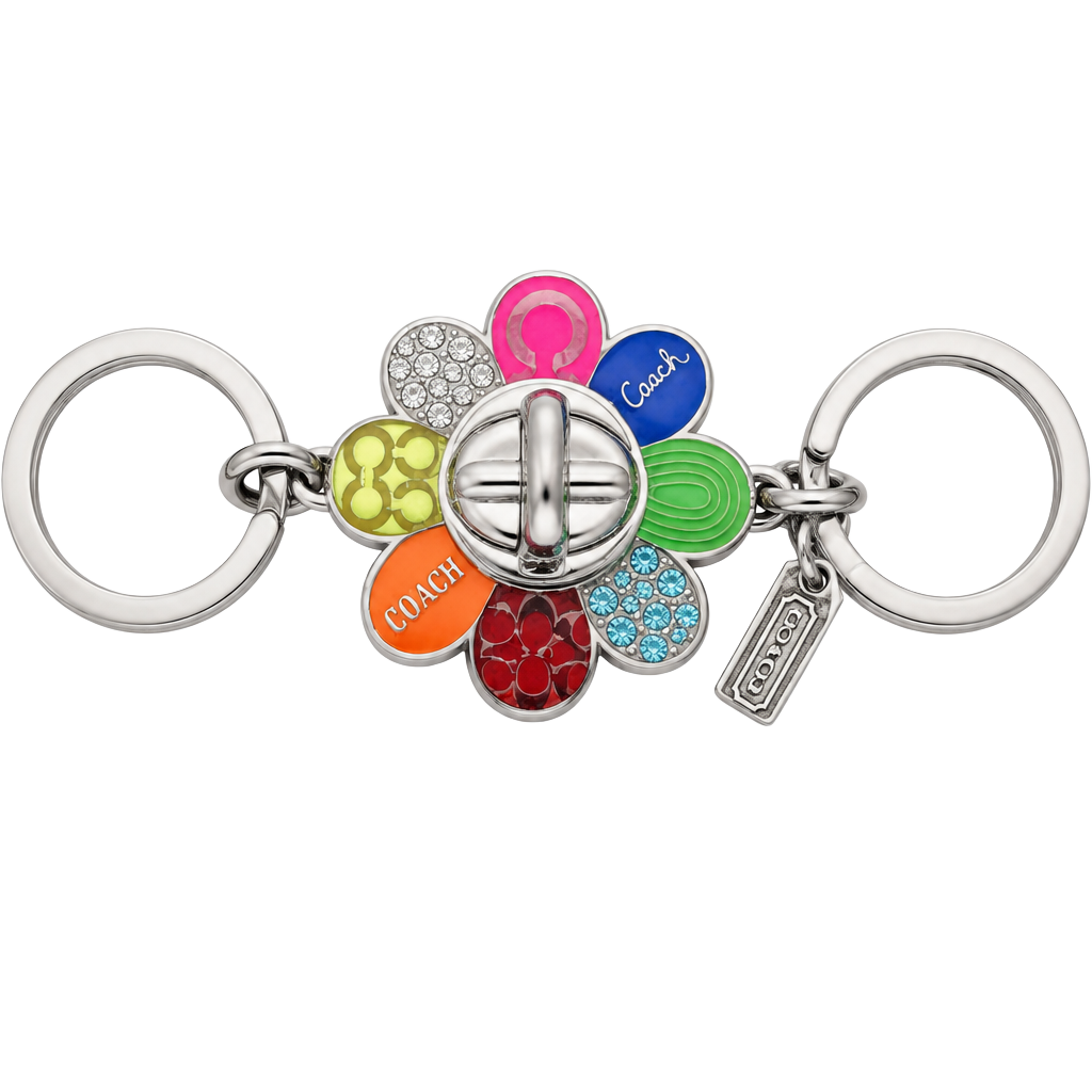 Coach Daisy Flower Keychain Luxury Bag Charm Multi-Color Flowers Used 1