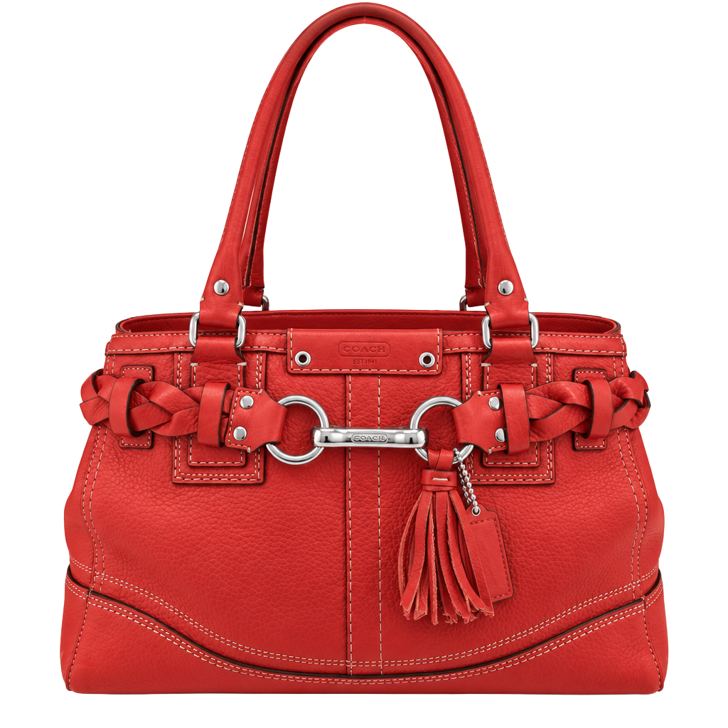 Coach Hamptons Coral Red Pebbled Leather Braided Shoulder Bag Handbag 1