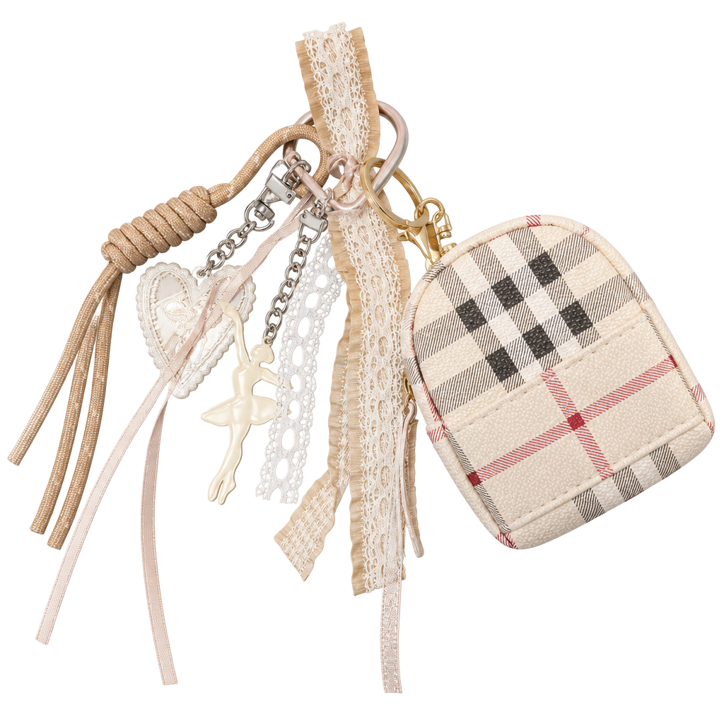 Coquette Bag Charm With Plaid Mini Backpack Lace Ribbon Heart And Ballerina 1