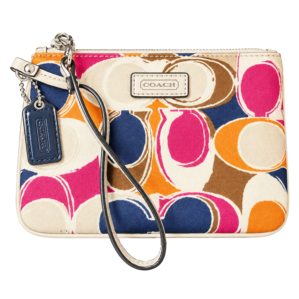 Coach Multi Color Signature Op Art Print Wristlet Handbag 1