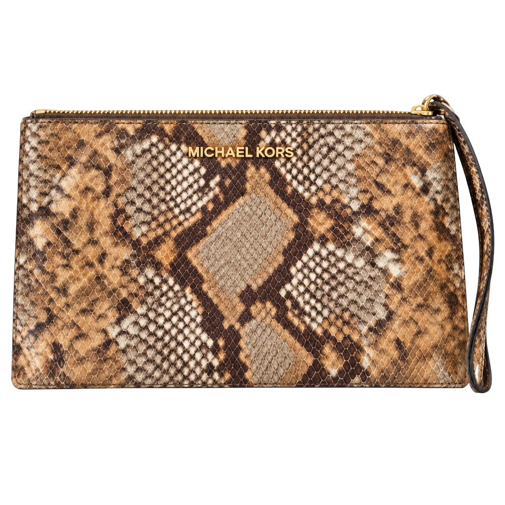 Michael Kors Jet Set Item Lg Zip Clutch Embossed Leather Peanut 1