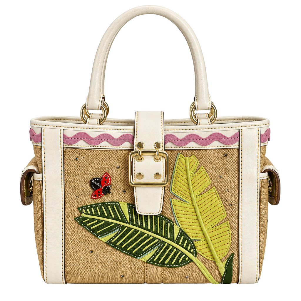 Coach Hamptons Straw Leaf Ladybug Tote Bag 1