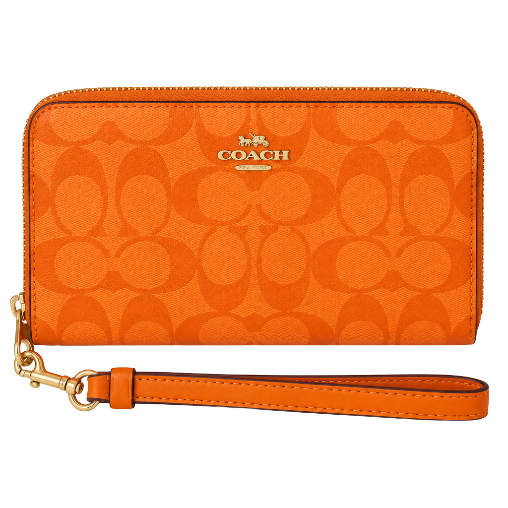 Coach Signature Orange Long Zip Around Wallet or Wristlet BN 1